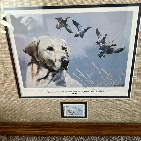 Vintage 1986 national waterfowl conservation stamp framed print by Phillip Crowe